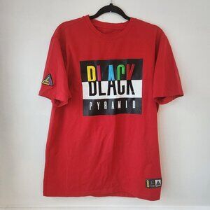 Black Pyramid Streetwear Red Multicolor Large Logo Graphic Stretch T-Shirt Tee M